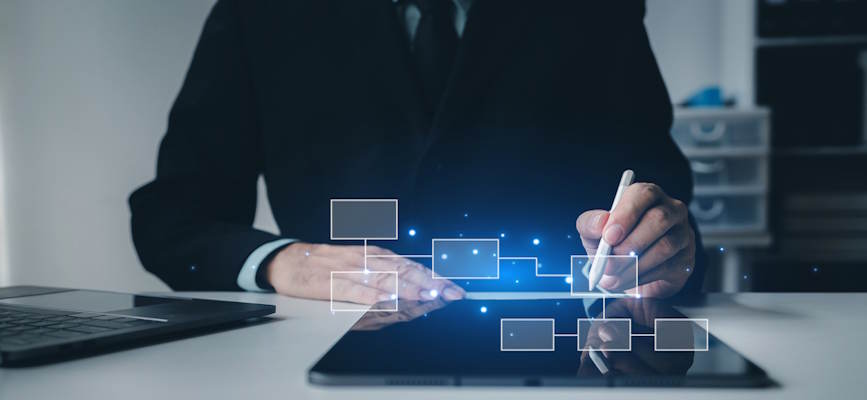 -An editor doing workflow management to show structure of AI adoption in media and publishing -