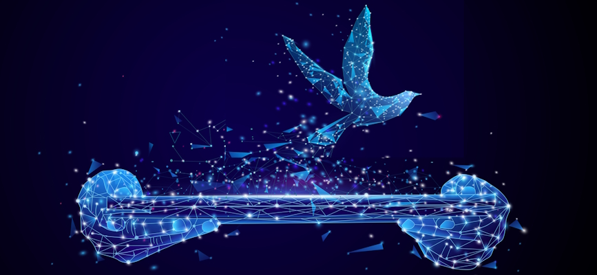 digital dove flying off of a screen to portray press freedom on World Press Freedom Day