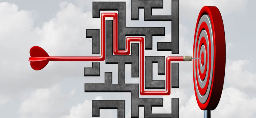 -arrow navigating a maze to hit the target to show entertainment industry agility-