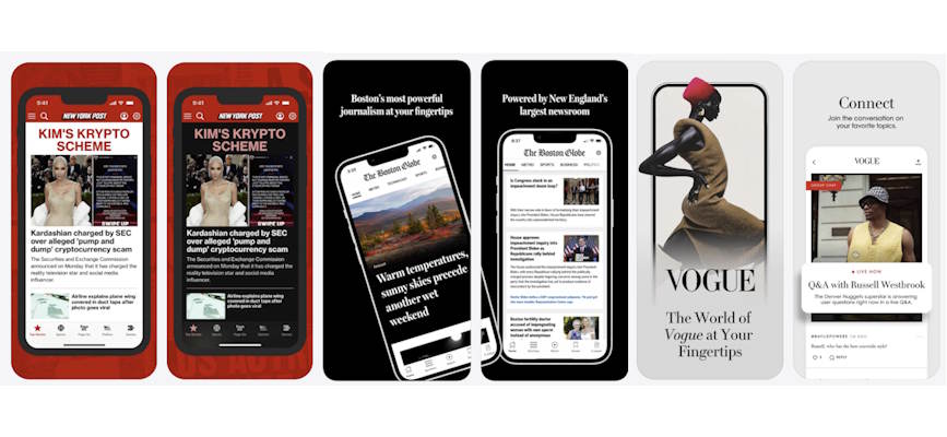 -NY Post, Boston Globe, and Conde's Vogue apps to illustrate publisher and media app strategy-
