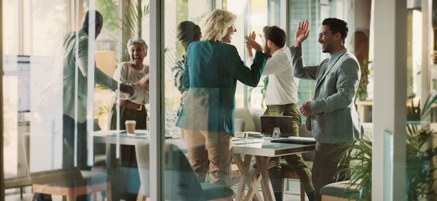 Happy media executives and brand partner success -------------------