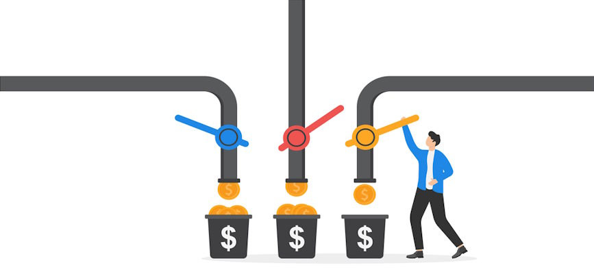 Levers controlling revenue from multiple sources to show the revenue streams for streaming and digital video