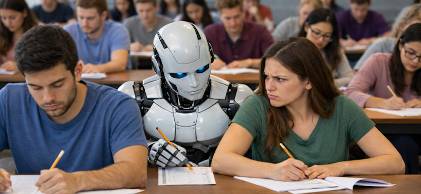 - Robot copying A student's work To show how AI is violating copyright law-