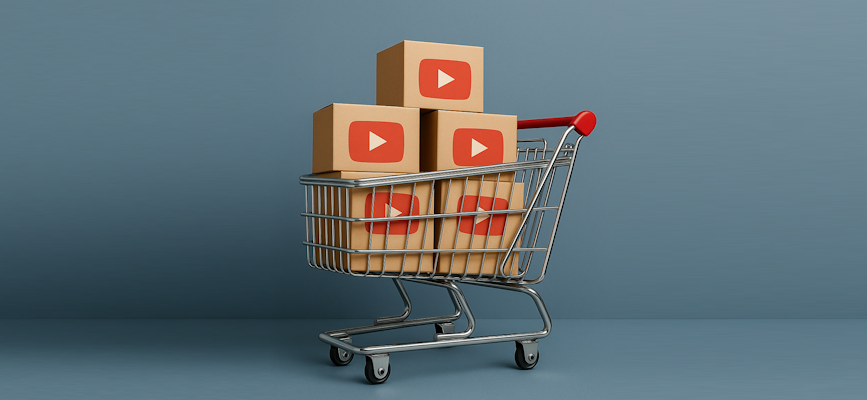 -shopping cart full of boxes with video play button on them to show streaming bundles/ bundling -